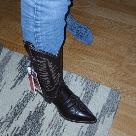 JUSTIN VINTAGE 80'S NWT DARK BROWN LEATHER WESTERN COWBOY BOOTS SIZE 7B B9648 - Picture 15 of 16